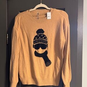 Lou & Grey Tan Crewneck Sweater with Black Hat Design